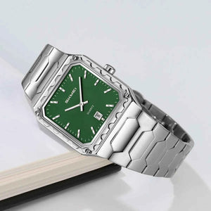 SKMEI 9383 Classic Square Steel Watch - Silver/Green