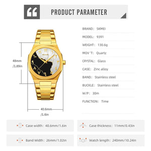 SKMEI 9391 Elegant Golden Arabic Dial Watch - Gold/Black/White