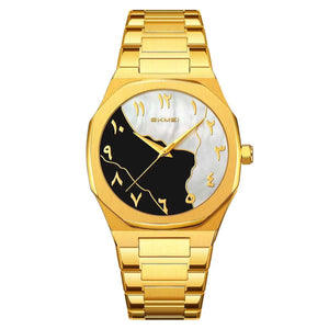 SKMEI 9391 Elegant Golden Arabic Dial Watch - Gold/Black/White