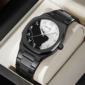 SKMEI 9391 Elegant Golden Arabic Dial Watch - Black/Black/White