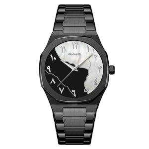 SKMEI 9391 Elegant Golden Arabic Dial Watch - Black/Black/White
