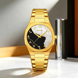 SKMEI 9391 Elegant Golden Arabic Dial Watch - Gold/Black/White