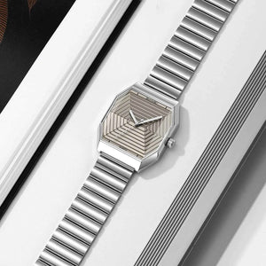 SKMEI 9393 Modern Geometric Steel Watch - Silver/Grey