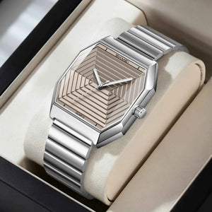 SKMEI 9393 Modern Geometric Steel Watch - Silver/Grey