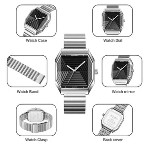 SKMEI 9393 Modern Geometric Steel Watch - Silver/Black