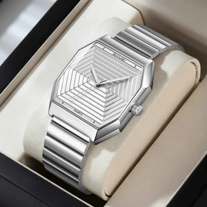 SKMEI 9393 Modern Geometric Steel Watch - Silver/Silver