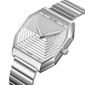 SKMEI 9393 Modern Geometric Steel Watch - Silver/Silver