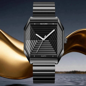SKMEI 9393 Modern Geometric Steel Watch - Black/Black