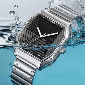 SKMEI 9393 Modern Geometric Steel Watch - Silver/Black