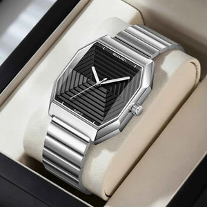 SKMEI 9393 Modern Geometric Steel Watch - Silver/Black