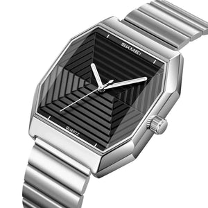 SKMEI 9393 Modern Geometric Steel Watch - Silver/Black