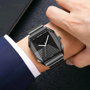 SKMEI 9393 Modern Geometric Steel Watch - Black/Black