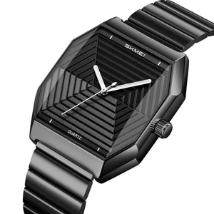 SKMEI 9393 Modern Geometric Steel Watch - Black/Black