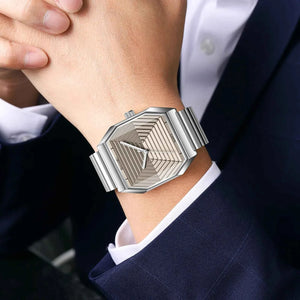 SKMEI 9393 Modern Geometric Steel Watch - Silver/Grey