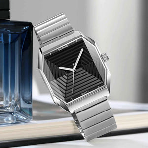 SKMEI 9393 Modern Geometric Steel Watch - Silver/Black