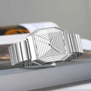 SKMEI 9393 Modern Geometric Steel Watch - Silver/Silver