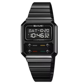 SKMEI 2448 Vintage Square Digital Stainless Steel Watch - black-black image 1
