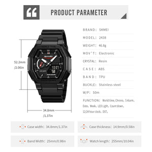 SKMEI - 2438 - Dual Sports Watch Multiple Time Zone - Black image 3