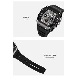 SKMEI 2305 Tonneau Skeleton Dial Chronograph Watch - Black/Black image 7