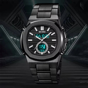Skmei - 2279 - Dual Time Stainless Steel Watch - black-black image 2