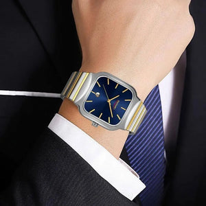 Skmei - 9361 - Luxury Square Men Quartz Watch Waterproof - silver/Gold-blue image 3