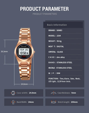 SKMEI - 2334 - Women Digital Stainless Steel Watch - rose gold image 5