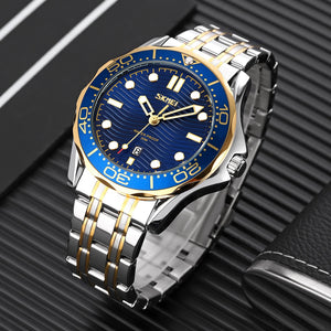 Skmei - 9276 - Quartz Casual Luxury Business Analog Watch - silver/gold-blue-Steel image 0