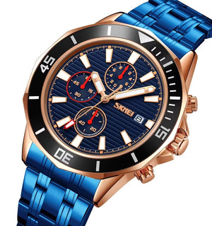 SKMEI - 9335 - Luxury Quartz Chronograph Stainless Steel Watch - rose gold/blue image 1