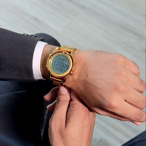 Skmei - 1667 - Qibla Azan Time Reminder Prayer Watch - Gold/White image 3