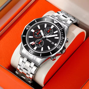 SKMEI - 9335 - Luxury Quartz Chronograph Stainless Steel Watch - silver/black image 1