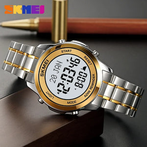 SKMEI - 2097 - Qibla Azan Time Reminder Prayer Watch - silver/gold-white image 3