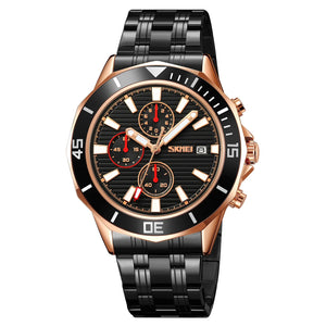 SKMEI - 9335 - Luxury Quartz Chronograph Stainless Steel Watch - rose gold/black image 0