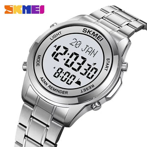 SKMEI - 2097 - Qibla Azan Time Reminder Prayer Watch - silver/white image 1