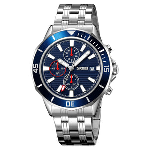 SKMEI - 9335 - Luxury Quartz Chronograph Stainless Steel Watch - silver/blue image 0