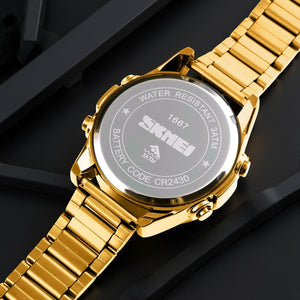 Skmei - 1667 - Qibla Azan Time Reminder Prayer Watch - Gold/White image 2