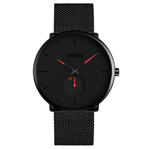SKMEI - 9185 - Ultra Minimal Black Mesh Wristwatch - red image 1