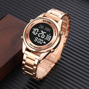 SKMEI - 1861 - Qibla Azan Time Reminder Prayer Watch - rose gold/black image 1