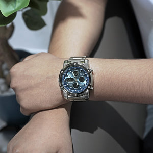 Skmei – 1389 – Dual Display Waterproof Business Watch - Silver/Blue image 2