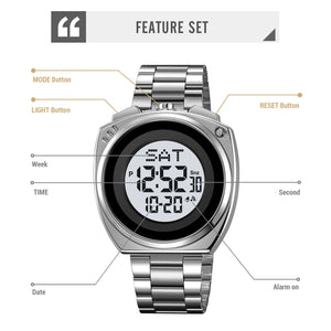 SKMEI 2242 Round Digital Stainless Steel Watch - silver/white image 1