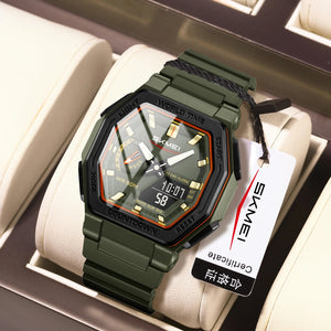 SKMEI - 2438 - Dual Sports Watch Multiple Time Zone - ArmyGreen image 1