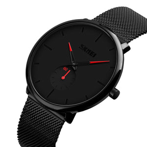 SKMEI - 9185 - Ultra Minimal Black Mesh Wristwatch - red image 2