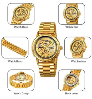 SKMEI - M035 - High Quality Mechanical Watch - gold-steel image 3