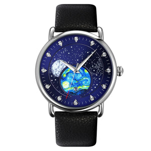 Skmei - 9283 - Classic Analog Galaxy Dial Watch - blue-leather image 0