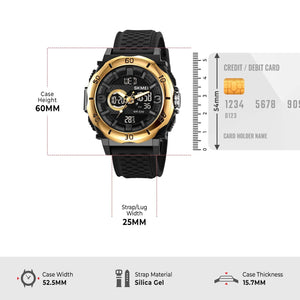 SKMEI - 2098 - Digital Dial Silica Gel Strap Watch for Men - gold/black image 4
