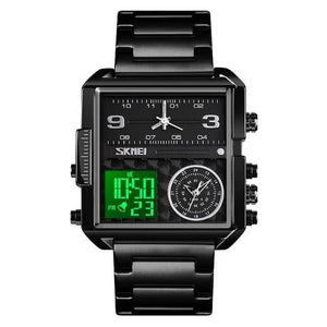 Skmei - 1584(chain) - Sports Quartz Waterproof Tiple time - Black-Steel image 0