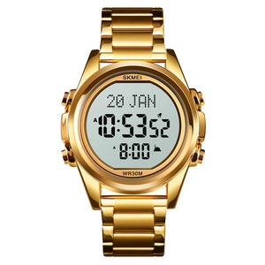 Skmei - 1667 - Qibla Azan Time Reminder Prayer Watch - Gold/White image 0