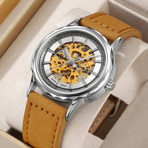 SKMEI - M035 - High Quality Mechanical Watch - silver/light brown-leather image 0