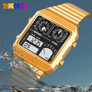SKMEI 2198 Digital Thermometer Multifunctional Watch - gold image 1