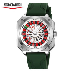 SKMEI - 9379 - Rotating Poker Dial Silicone Wrist Watch - silver/armygreen image 0