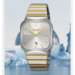 Skmei - 9361 - Luxury Square Men Quartz Watch Waterproof -Silver/Gold-Silver image 4